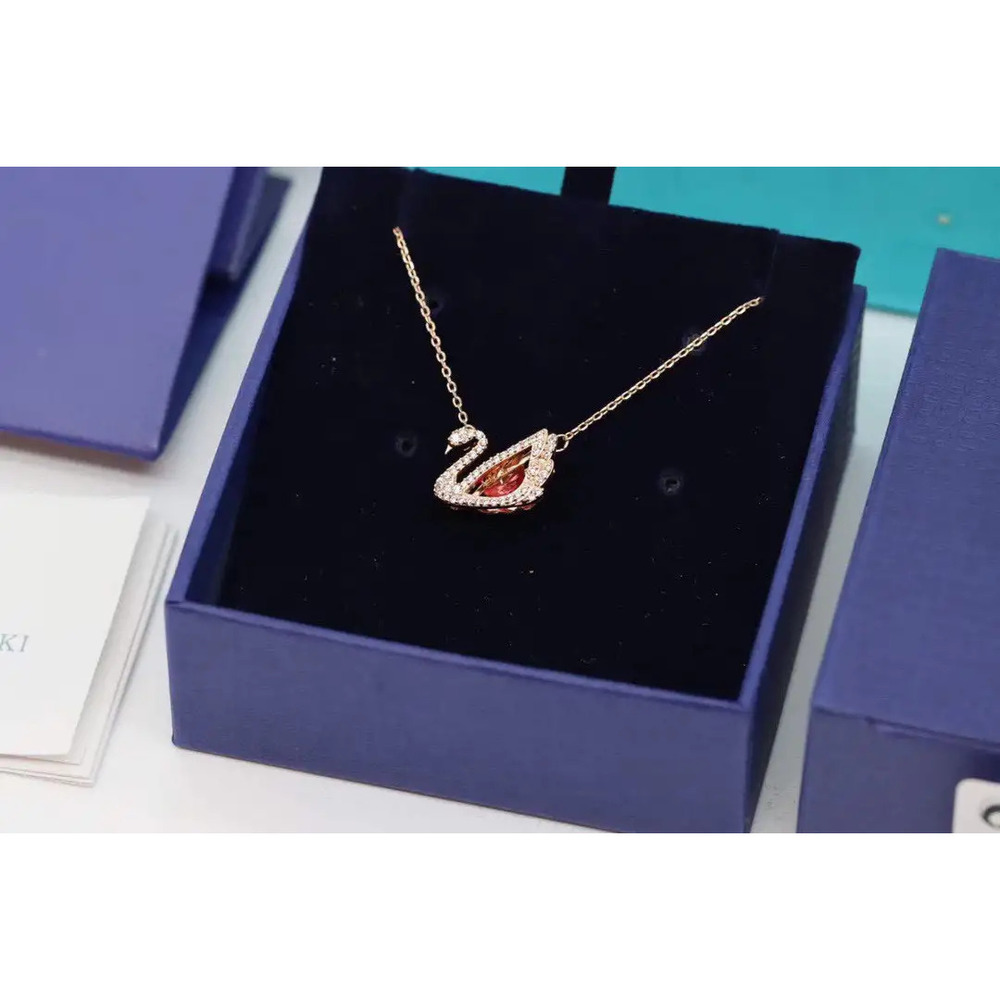 Swarovski Red Diamond Swan Heart Collarbone Necklace